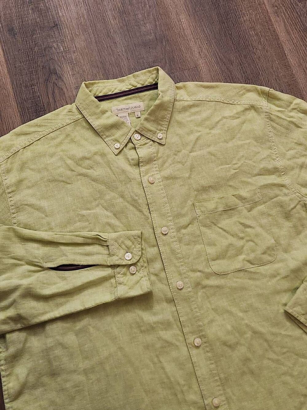 Territory ahead Linen Blend Lime Green Men's XL casual button up shirt LS chest